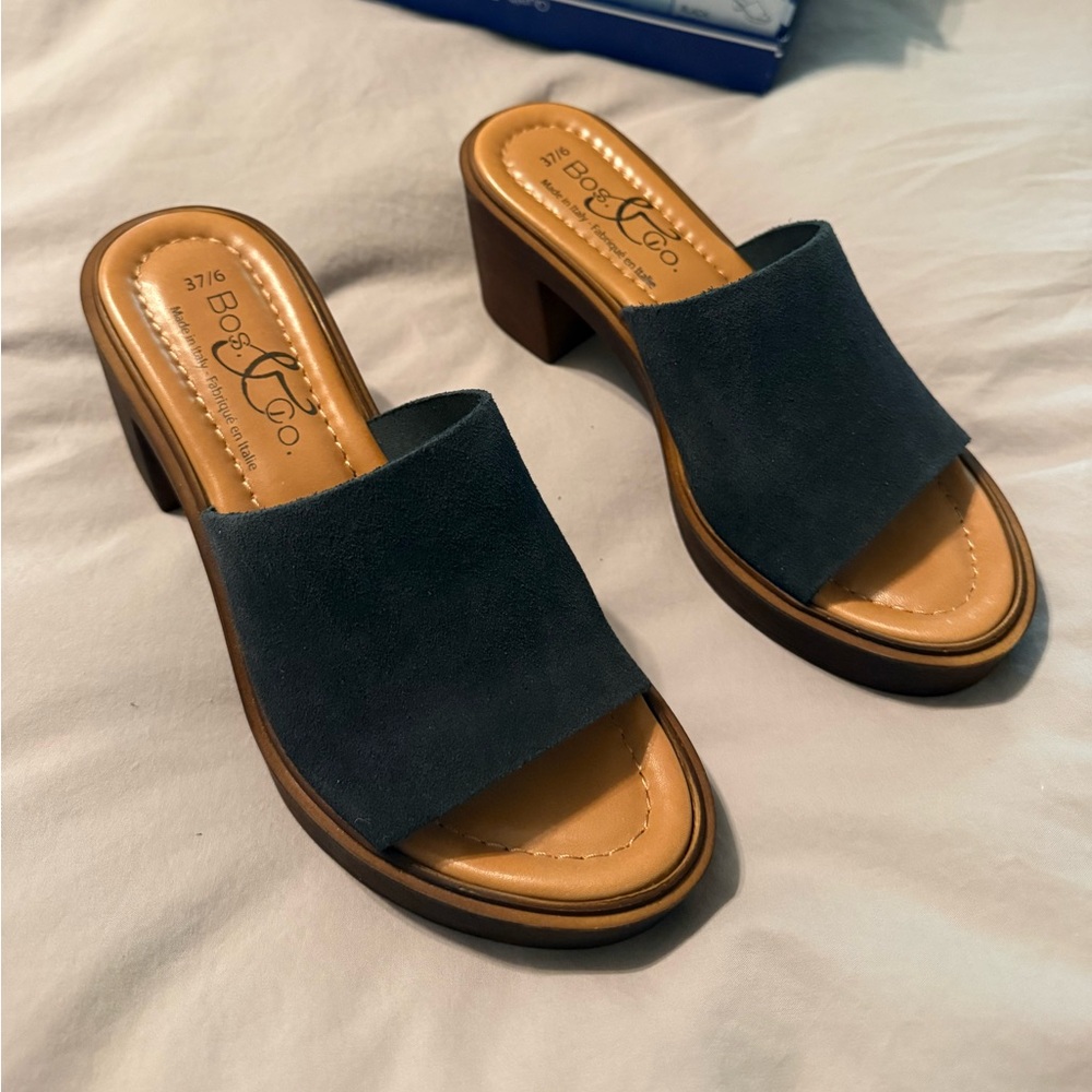 Black Suede Block Heel slides